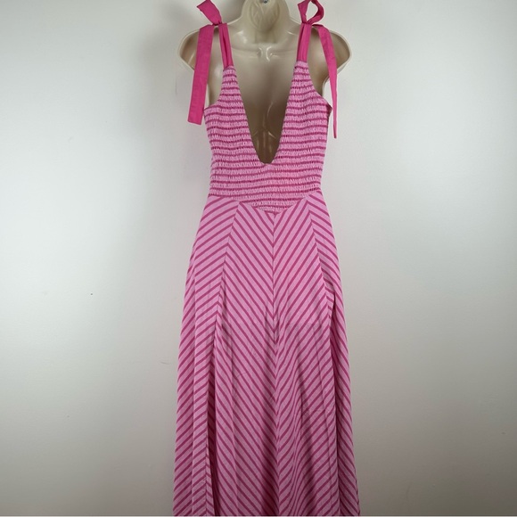 NWT Free People Pink Smocked Midi Dress with Tie-Straps sz M Coquette Boho Girly - Picture 5 of 16